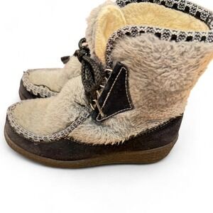 Vintage Snowland Shearling Winter Boots USA Made Suede Lace Up Women's 7 Cabin